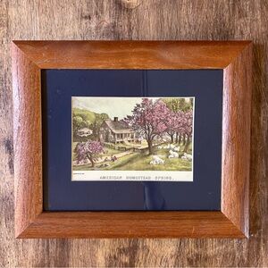Vintage Wood Framed Currier and Ives American Homestead Spring Print Rustic